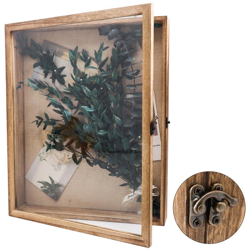 Hodeframe Shadow Box Frame 13x16, Wood Display Boxes with Linen Back - Large Shadow Box with Paulownia Wood and Real Glass Cover for Wall or Tabletop Display - Image 1