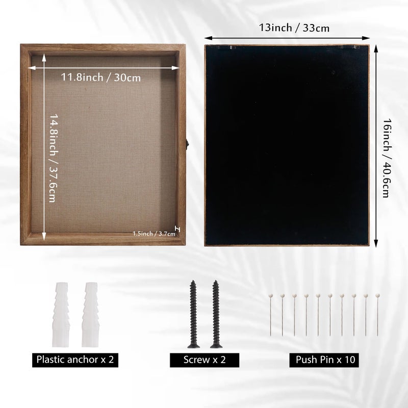 Hodeframe Shadow Box Frame 13x16, Wood Display Boxes with Linen Back - Large Shadow Box with Paulownia Wood and Real Glass Cover for Wall or Tabletop Display - Image 3