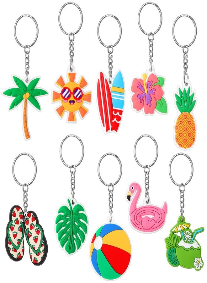JUNEBRUSHS 30PCS Summer Keychains Hawaiian Beach Hanging Pendant for Summer Beach Sea Theme Birthday Party Favor Classroom Supplies(10 Style) - Image 1