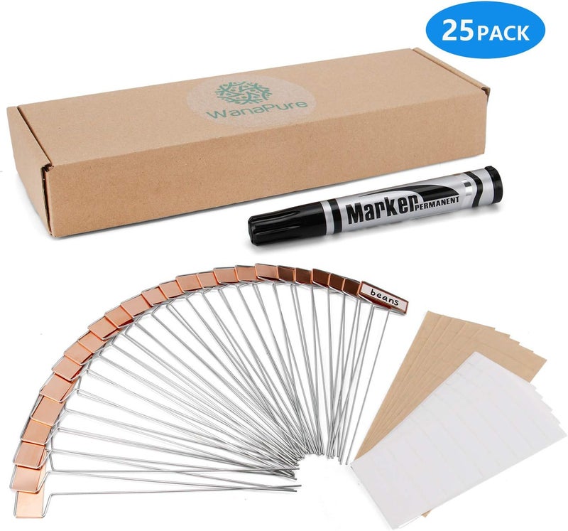 Wanapure 25PCS Copper Metal Plant Tags Plant Labels with 50Pcs Labels, Rainproof PET Film & Permanent Pen, 10" Weatherproof Banner Garden Markers, Marking Protection Seedling Signs Nursery Tags - Image 2