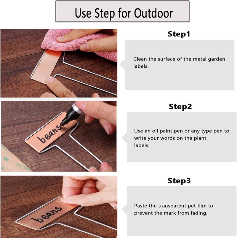 Wanapure 25PCS Copper Metal Plant Tags Plant Labels with 50Pcs Labels, Rainproof PET Film & Permanent Pen, 10" Weatherproof Banner Garden Markers, Marking Protection Seedling Signs Nursery Tags - Image 5