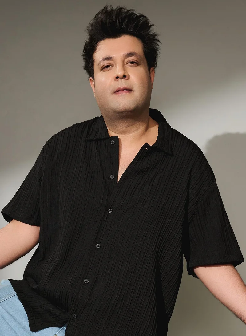 Instafab Plus Instafab Plus Men's Charcoal Black Tactile-Striped Resort Shirt For Casual Wear | Cuban Collar | Short Regular Sleeves | Button Closure | Plus-Size Shirt Crafted With Comfort Fit For Everyday Wear