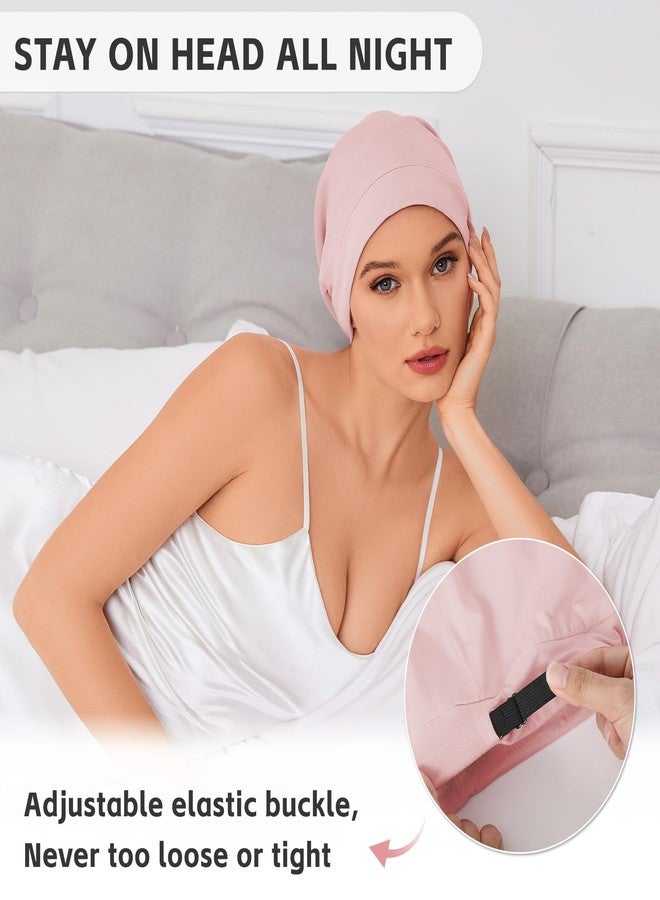 ZHENSILK Silk Bonnet for Sleeping Women, Adjustable Silky Satin Lined Sleep Cap, Silk Hair Wrap for Sleep Night Cap for Natural Curly Hair 2PCS(Black&Pink) - Image 2