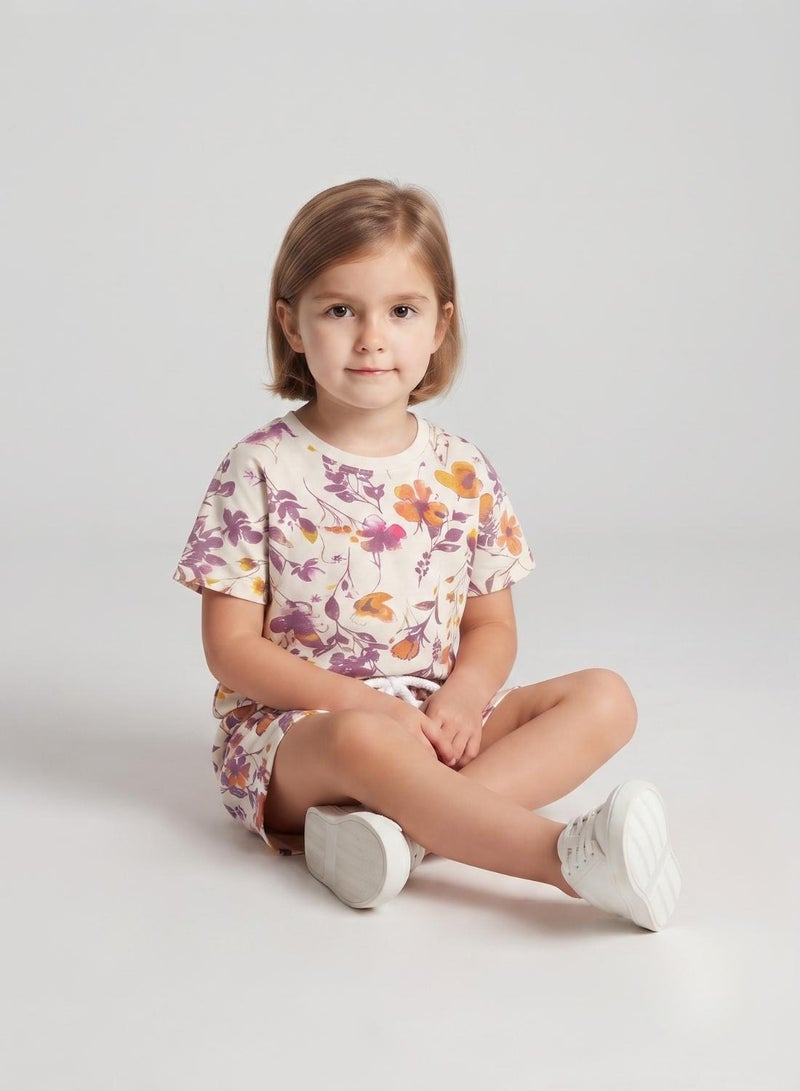 babyqlo Girls White Floral Print T-Shirt and Shorts Set - Image 5