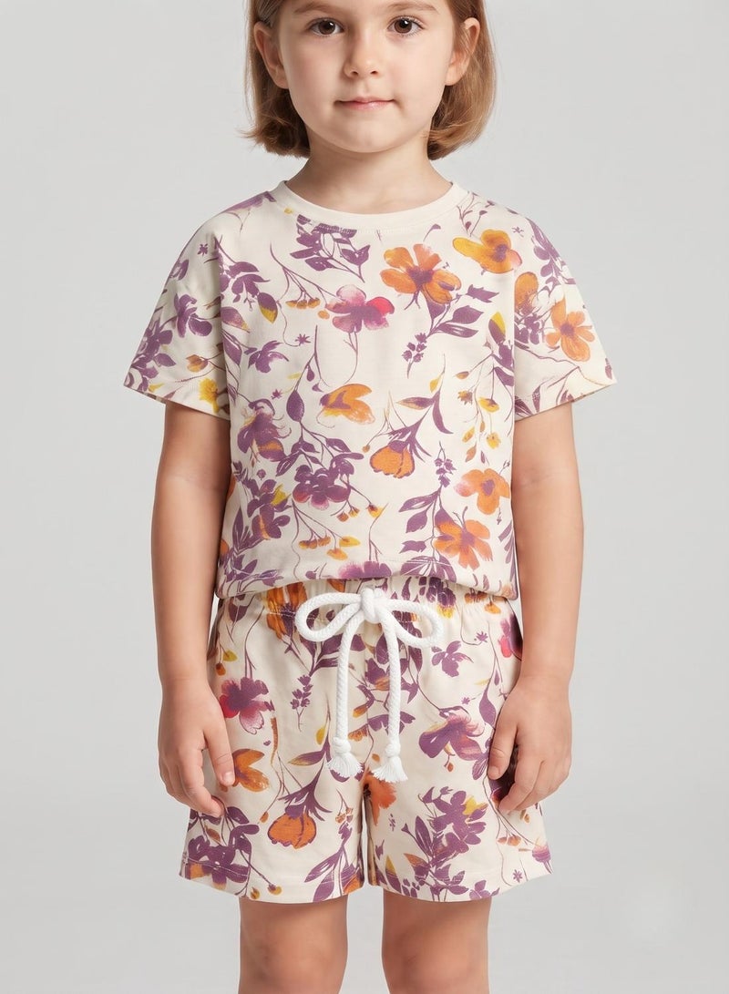babyqlo Girls White Floral Print T-Shirt and Shorts Set - Image 4