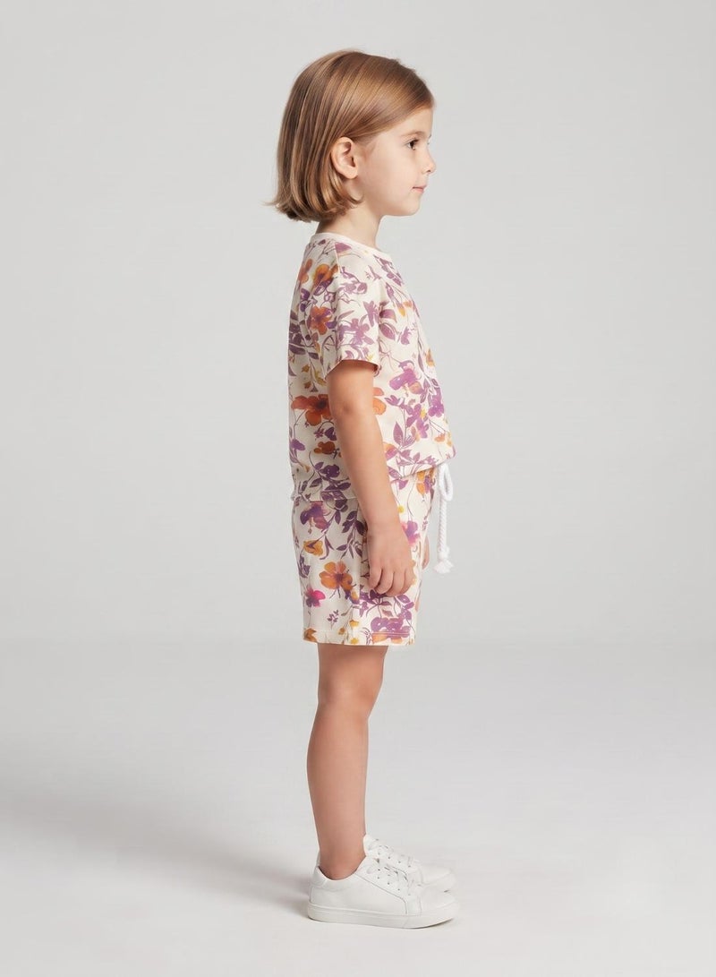 babyqlo Girls White Floral Print T-Shirt and Shorts Set - Image 3