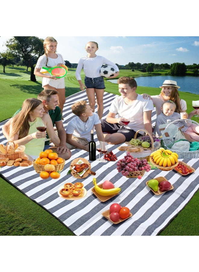 Large Size 200 x 200cm  Foldable Picnic Blanket,Waterproof Beach Blanket,Outdoor Picnic Mat, Portable Picnic Mat Waterproof Picnic Blanket,3 Layered Foldable,Ideal for Camping,Parks,Beaches,Grasslands(Blue with White Stripes) - Image 3