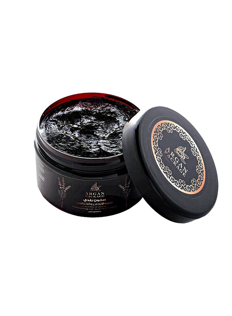 Argan Package – Traditional Moroccan Black Soap with Argan Oil and Natural Lavender Extract – For deep cleansing and gentle exfoliation – 300 g