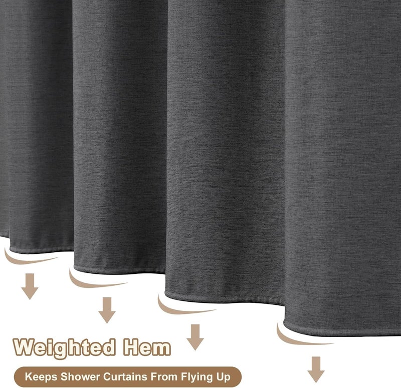 UFRIDAY Dark Grey Fabric Shower Curtain, Linen Heavy Duty Cloth Shower Curtain Set with 12 Hooks,Rust Resistant,Machine Washable,72x72 inches - Image 5