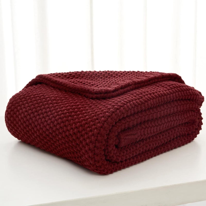 Longhui bedding لحاف منسوج بخيوط سميكة بلون أحمر نبيذي، خفيف الوزن، من مادة القطن العضوي بنسبة 100%، مناسب للأريكة أو سرير الأطفال أو غرفة الرضع، يتناسب مع الطراز الريفي الأنيق والعصري، مقاس 60” × 80”， مع كيس للغسيل مرفق كهدية إضافية. - Image 4