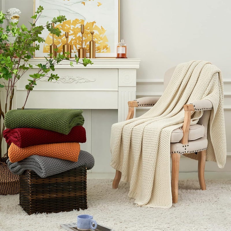 Longhui bedding لحاف منسوج بخيوط سميكة بلون أحمر نبيذي، خفيف الوزن، من مادة القطن العضوي بنسبة 100%، مناسب للأريكة أو سرير الأطفال أو غرفة الرضع، يتناسب مع الطراز الريفي الأنيق والعصري، مقاس 60” × 80”， مع كيس للغسيل مرفق كهدية إضافية. - Image 5