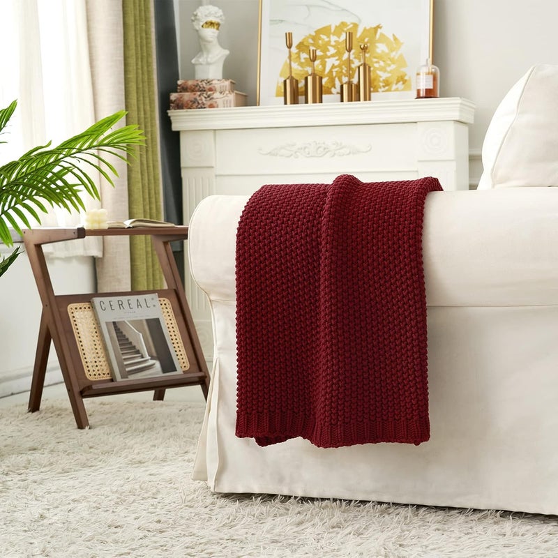Longhui bedding لحاف منسوج بخيوط سميكة بلون أحمر نبيذي، خفيف الوزن، من مادة القطن العضوي بنسبة 100%، مناسب للأريكة أو سرير الأطفال أو غرفة الرضع، يتناسب مع الطراز الريفي الأنيق والعصري، مقاس 60” × 80”， مع كيس للغسيل مرفق كهدية إضافية. - Image 2