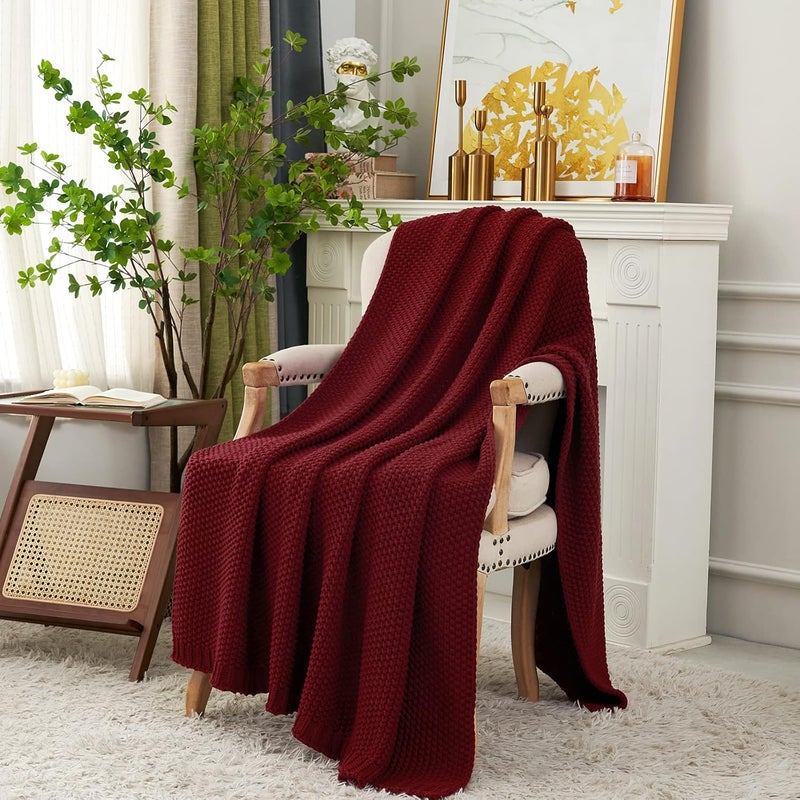 Longhui bedding لحاف منسوج بخيوط سميكة بلون أحمر نبيذي، خفيف الوزن، من مادة القطن العضوي بنسبة 100%، مناسب للأريكة أو سرير الأطفال أو غرفة الرضع، يتناسب مع الطراز الريفي الأنيق والعصري، مقاس 60” × 80”， مع كيس للغسيل مرفق كهدية إضافية. - Image 3