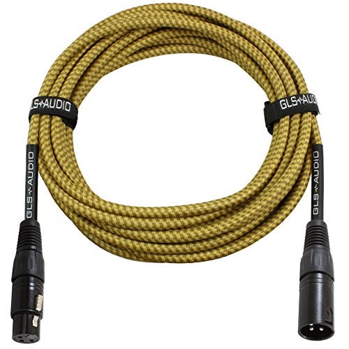 GLS Audio 25FT Mic Cable - Balanced XLR Patch Cords - XLR Male to Female - Brown Yellow Tweed Cloth Jacket - 25 Feet Mic Cables - Image 1