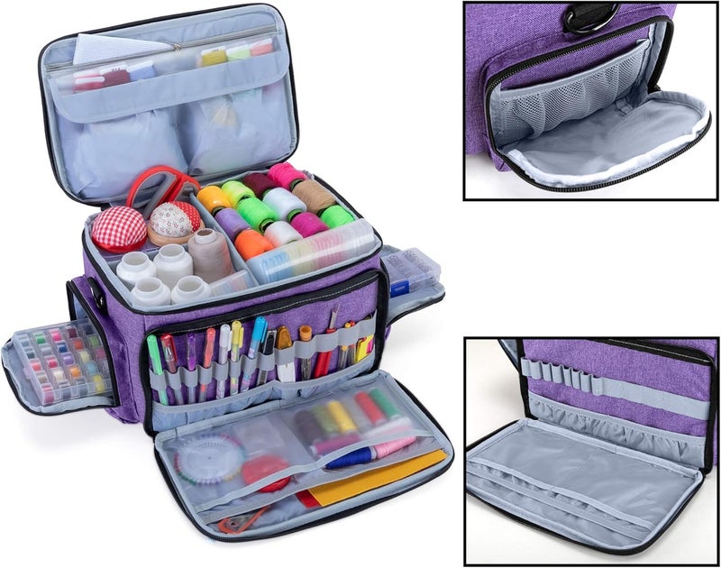 LUXJA منظم ملحقات الخياطة بسعة عالية (حقيبة فقط)، منظم مستلزمات الخياطة مع حزام كتف (تصميم براءة اختراع)، بنفسجي - Image 3