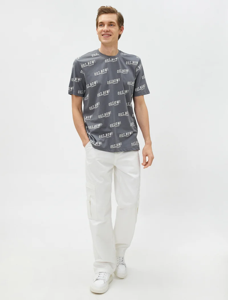 KOTON Slogan Printed T-Shirt Crew Neck Short Sleeve Cotton