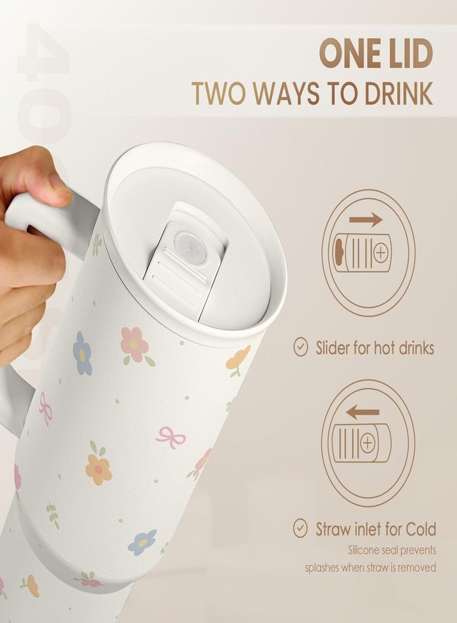 SANDJEST Floral 40oz Slider Tumbler with Handle and Straw - Insulated Stainless Steel Travel Coffee Mug for Women Girls, Gift for Birthday Christmas - Image 5