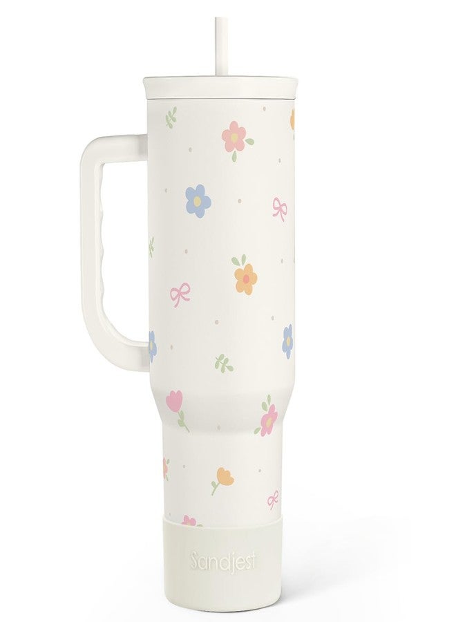 SANDJEST Floral 40oz Slider Tumbler with Handle and Straw - Insulated Stainless Steel Travel Coffee Mug for Women Girls, Gift for Birthday Christmas - Image 1