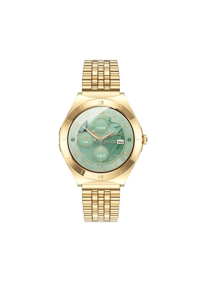 iOsuite Smart Watch Support Bluetooth Calling 1.19" AMOLED Elegant with Gold Case - Fitness Tracker with Heart Rate, Blood Pressure, SpO2, Female Health, Sleep, Drinking reminder, Support Android and IOS Phones IP68 Waterproof -Gold Metal Strap - FAMO16 Gld  - Image 3