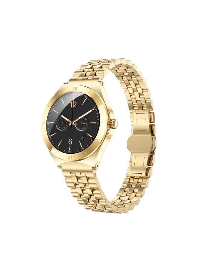 iOsuite Smart Watch Support Bluetooth Calling 1.19" AMOLED Elegant with Gold Case - Fitness Tracker with Heart Rate, Blood Pressure, SpO2, Female Health, Sleep, Drinking reminder, Support Android and IOS Phones IP68 Waterproof -Gold Metal Strap - FAMO16 Gld  - Image 1