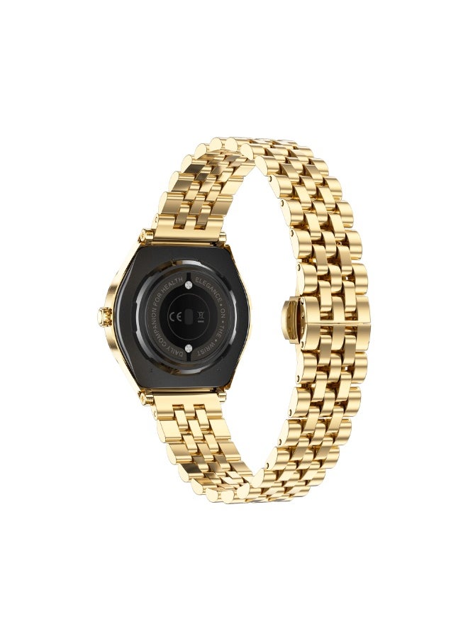 iOsuite Smart Watch Support Bluetooth Calling 1.19" AMOLED Elegant with Gold Case - Fitness Tracker with Heart Rate, Blood Pressure, SpO2, Female Health, Sleep, Drinking reminder, Support Android and IOS Phones IP68 Waterproof -Gold Metal Strap - FAMO16 Gld  - Image 4