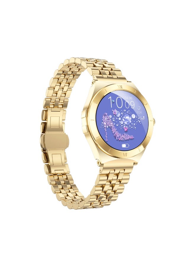 iOsuite Smart Watch Support Bluetooth Calling 1.19" AMOLED Elegant with Gold Case - Fitness Tracker with Heart Rate, Blood Pressure, SpO2, Female Health, Sleep, Drinking reminder, Support Android and IOS Phones IP68 Waterproof -Gold Metal Strap - FAMO16 Gld  - Image 2