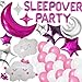 DUFACAI 47 Pieces Sleepover Party Decoration Rose Red Sleepover Birthday Party Balloons Banner Large Moon Star for Girls Pajamas Slumber Party Night Out Party Decoration Rose red - Image 2