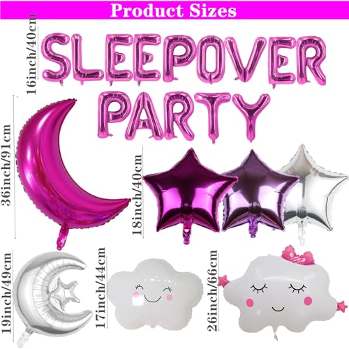 DUFACAI 47 Pieces Sleepover Party Decoration Rose Red Sleepover Birthday Party Balloons Banner Large Moon Star for Girls Pajamas Slumber Party Night Out Party Decoration Rose red - Image 5