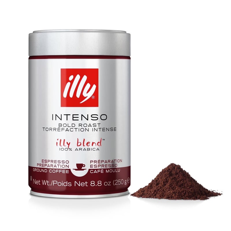 Illy Intenso Ground Espresso Coffee, Bold Roast, Intense, Robust And Full Flavored With Notes Of Deep Cocoa, 100% Arabica Coffee, No Preservatives, 8.8 Ounce (Pack Of 1) - Image 1