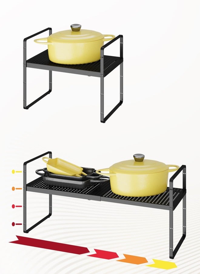 منظم رفوف قابل للتوسيع بنمط ثقوب من تايهيس، عبوة واحدة، عرض 10.2 بوصة، سهل التركيب، رف منظم للخزانة، ارتفاع قابل للتعديل من 16.5 إلى 27.1 بوصة، قابل للتكديس، لتنظيم التوابل في الخزانة، أسود - Image 1