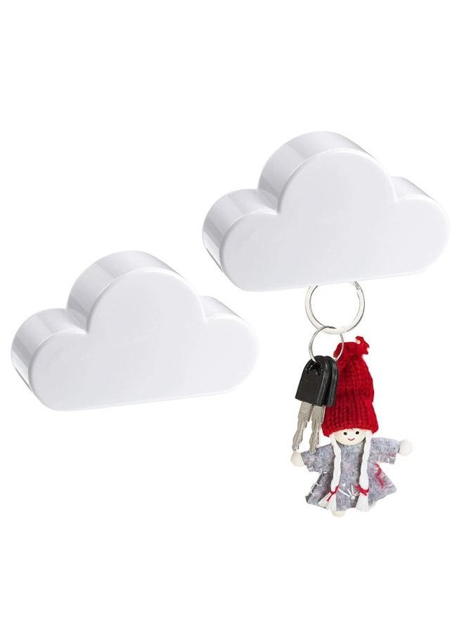 Generic 2Pcs White Cloud Magnetic Key Holder for Wall, Creative Unique Ornament, Novelty Adhesive Lovely Key Hanger Organizer  - Image 1