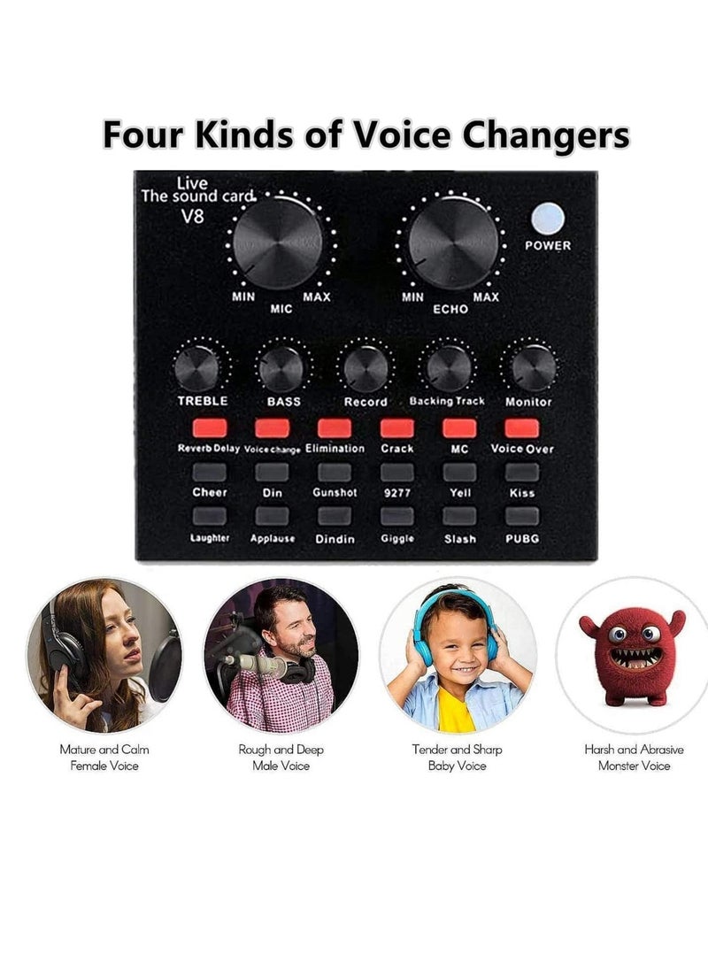 Microphone,Live Sound Card & BM800 Suspension Microphone Kit Broadcasting Recording Condenser Microphone Set Intelligent Volume Audio Mixer Sound Card for Computer PC Live Sound