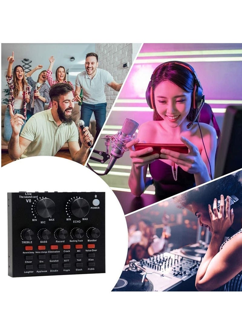 Microphone,Live Sound Card & BM800 Suspension Microphone Kit Broadcasting Recording Condenser Microphone Set Intelligent Volume Audio Mixer Sound Card for Computer PC Live Sound