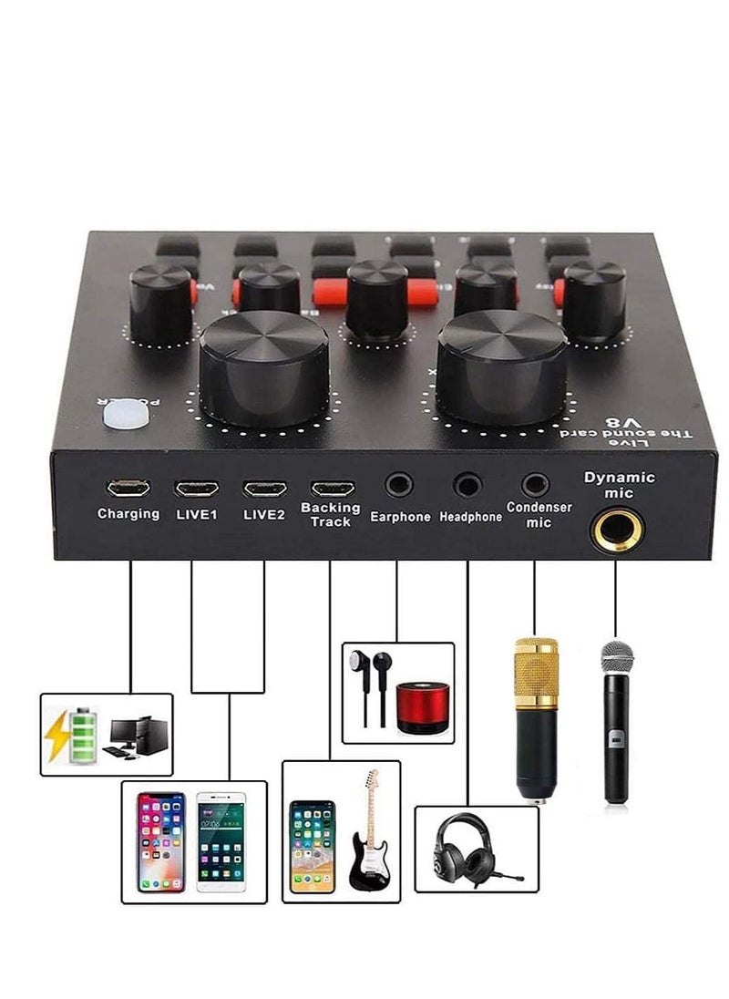 Microphone,Live Sound Card & BM800 Suspension Microphone Kit Broadcasting Recording Condenser Microphone Set Intelligent Volume Audio Mixer Sound Card for Computer PC Live Sound