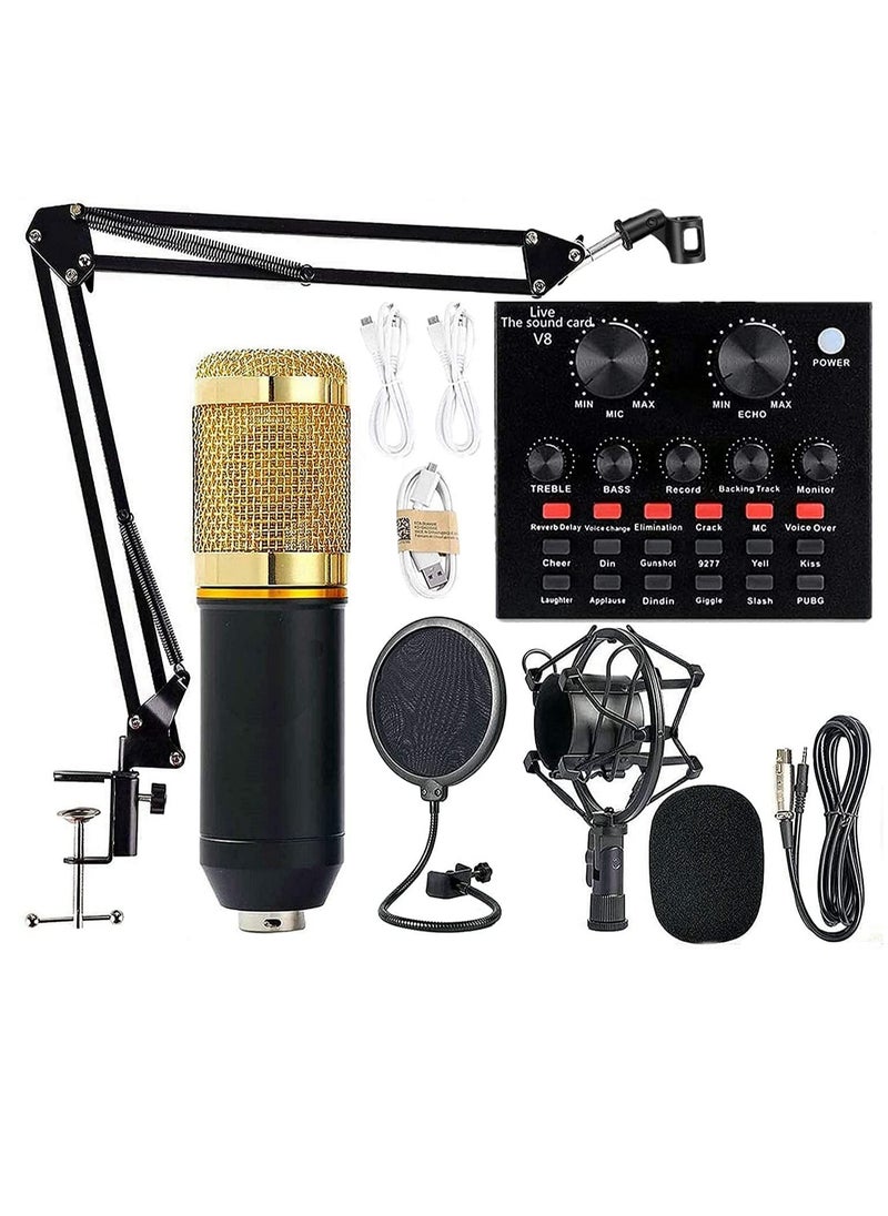 Microphone,Live Sound Card & BM800 Suspension Microphone Kit Broadcasting Recording Condenser Microphone Set Intelligent Volume Audio Mixer Sound Card for Computer PC Live Sound