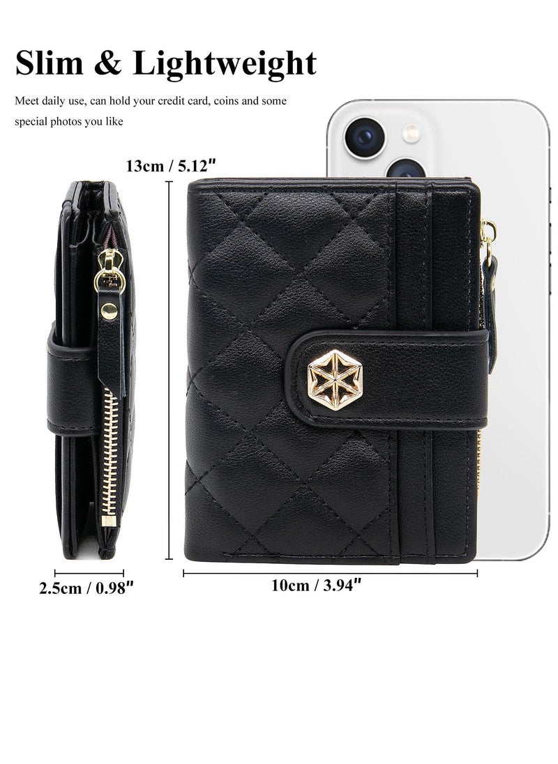 Excefore Women's Wallet Card Holder, Small Bifold RFID Blocking Purse, Short Quilted Leather Pocket for Women, Girls, Ladies (Black)  - Image 3