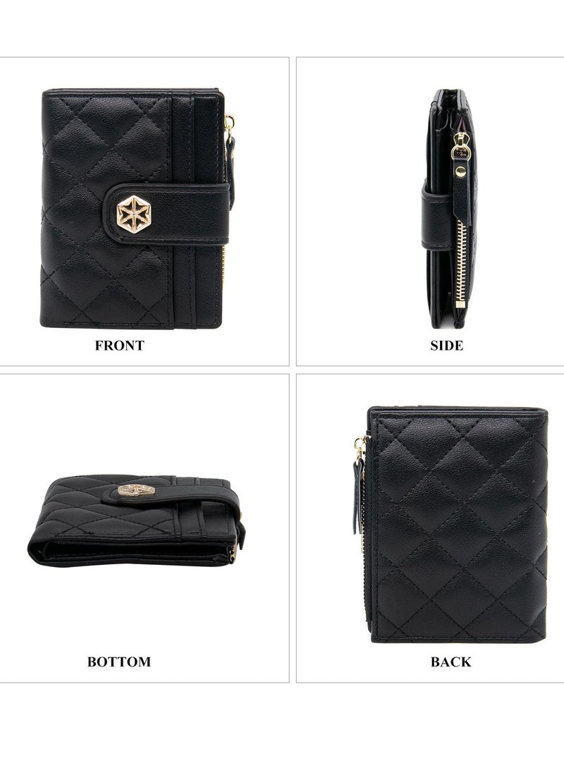 Excefore Women's Wallet Card Holder, Small Bifold RFID Blocking Purse, Short Quilted Leather Pocket for Women, Girls, Ladies (Black)  - Image 4