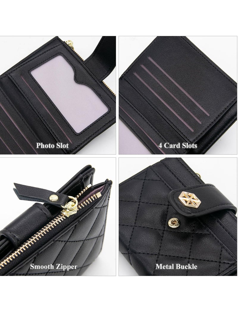 Excefore Women's Wallet Card Holder, Small Bifold RFID Blocking Purse, Short Quilted Leather Pocket for Women, Girls, Ladies (Black)  - Image 5