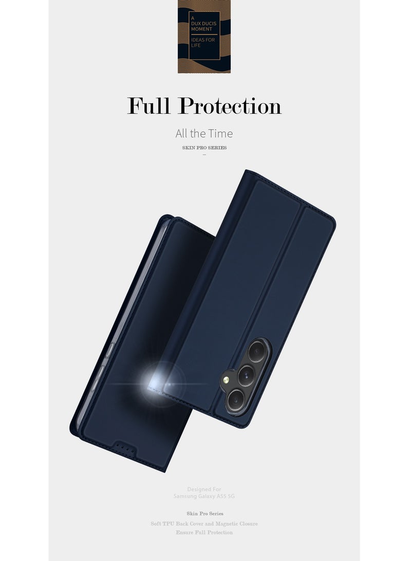 DUX DUCIS Protective Case For Samsung Galaxy A55 5G Filp Phone Cover with Card Slot Blue  - Image 2