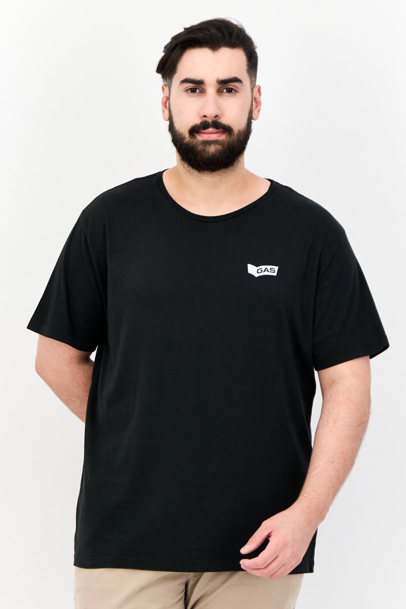 GAS Men Round Neck Short Sleeve Brand Logo T Shirt, Black - Image 1