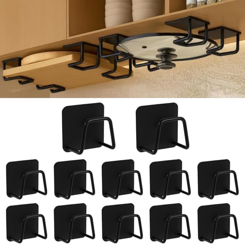 YCQDDA Under Cabinet Cutting Board Holder – 12 Pack Pot Lid & Chopping Board Organizer Rack, Stainless Steel Adhesive Storage for Kitchen Cabinets & Counter, No Drilling Required (Black) - Image 1
