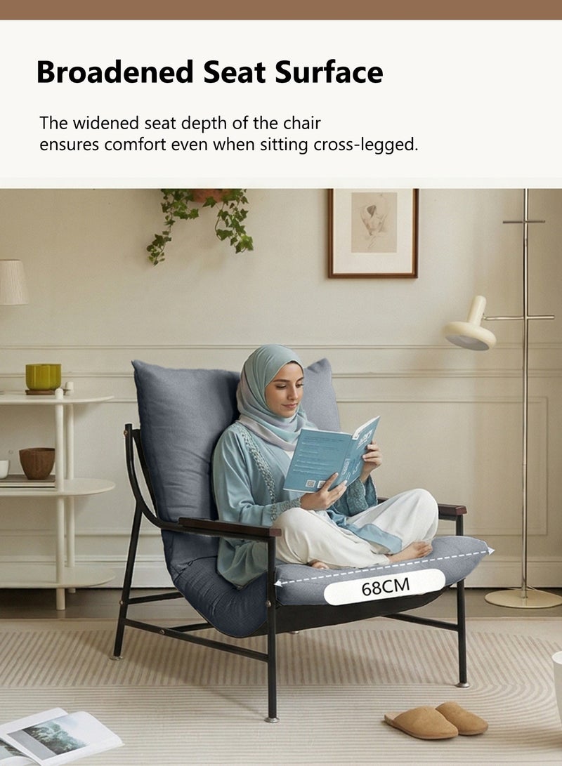 TELANPU Modern Accent Lounge Chair with 27" Broadened Seat, Mid-Century Reading Chair with Breathable Woolen Fabric & Wooden Armrests, Comfy Oversized Club Chair for Living Room, Bedroom, Blue - Image 4