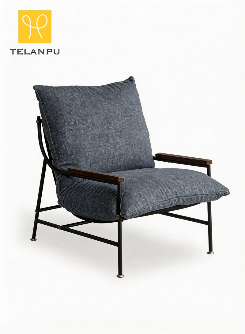 TELANPU Modern Accent Lounge Chair with 27" Broadened Seat, Mid-Century Reading Chair with Breathable Woolen Fabric & Wooden Armrests, Comfy Oversized Club Chair for Living Room, Bedroom, Blue - Image 1