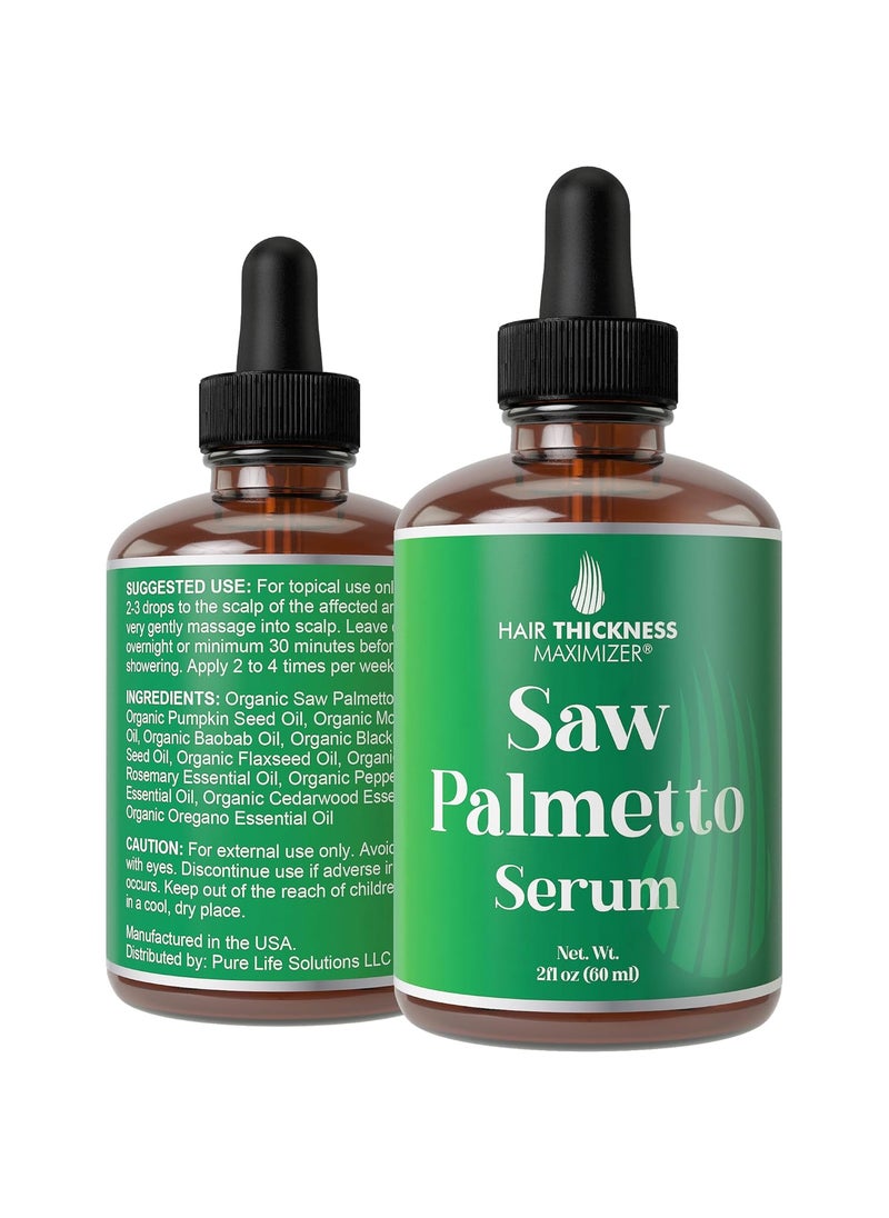 HAIR THICKNESS MAXIMIZER - Saw Palmetto Serum for Hair Growth and Thickening - With Rosemary, Peppermint, Pumpkin Seed Oils. Vegan Moisturizing and Strengthening Scalp Treatment for Women, Men, Weak, Dry, Frizzy Hair 2oz - Image 1
