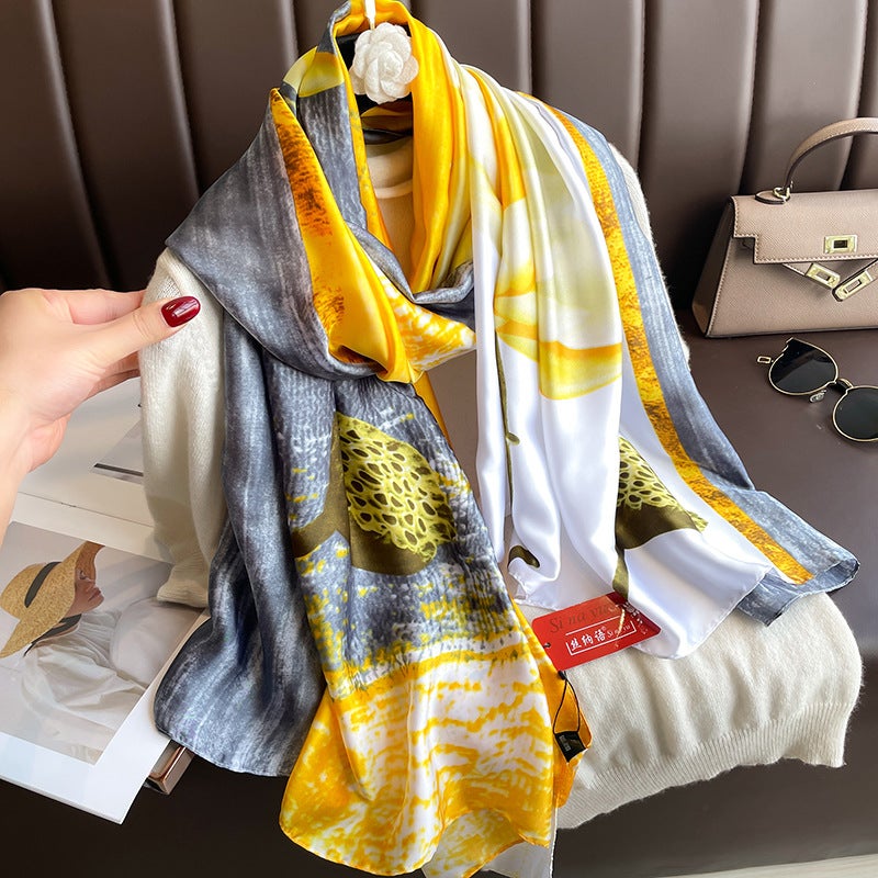 New Summer Lotus Yourou Yarn Long Scarf Shawl Scarf Sunscreen Li Jin Forged Printing Baotou Scarf Direct Selling Ivory White 