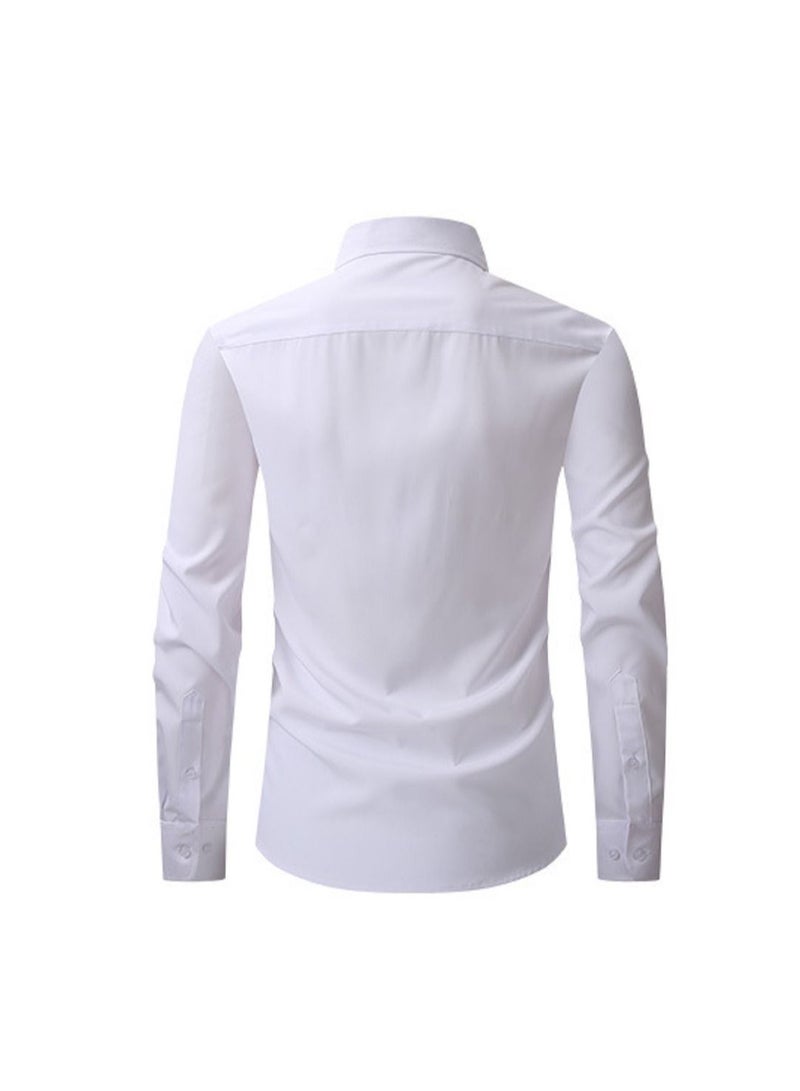 Loquat Thin Long Sleeved Slim Fitting Solid Color Men's Shirt  - Image 2