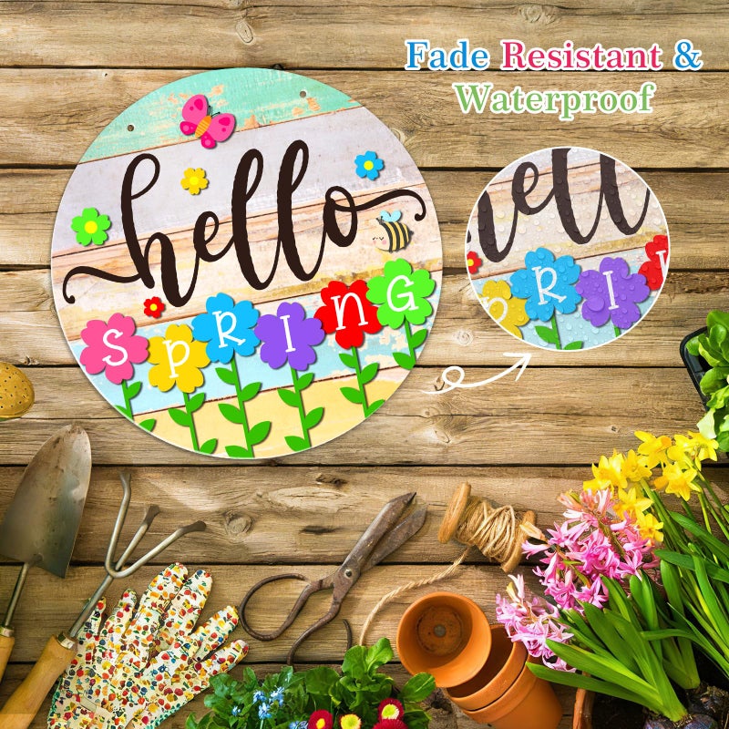 PETCEE Hello Spring Door Sign - 11.5" Colorful Flowers Spring Sign for Front Door Welcome Spring Decoration Wreath Farmhouse Welcome Spring Hanging Sign for Home Door Wall Porch Indoor Outdoor Decor - Image 3