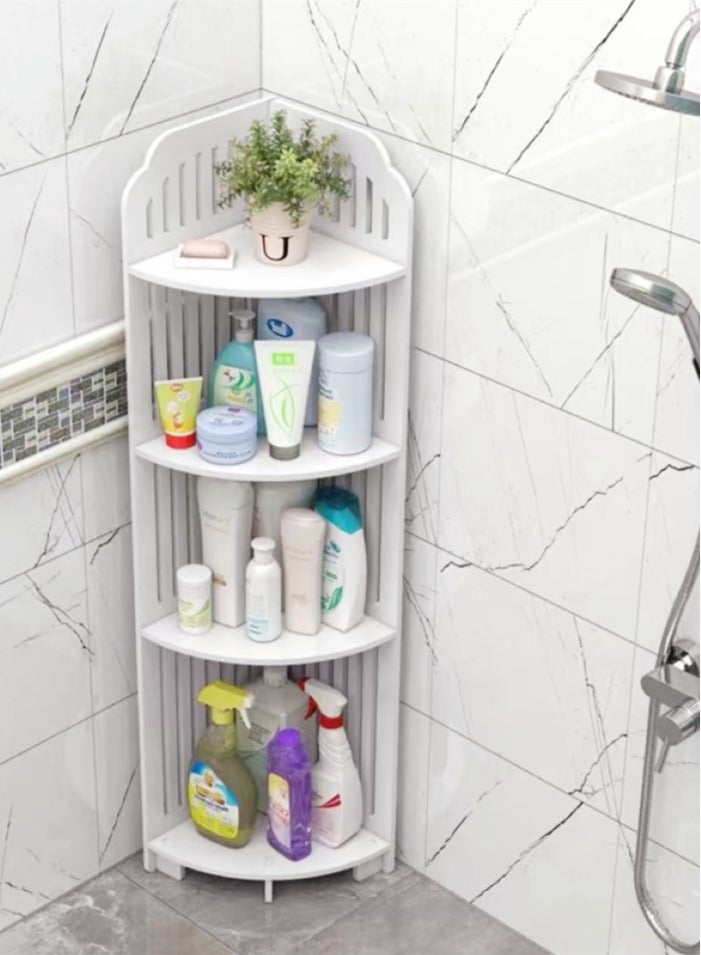 Kutis رف حمام من قطعة واحدة مكون من 4 طبقات، منظم للصابون والشامبو، رف تخزين أبيض 120X22.5x22 سنتيمتر  - Image 1