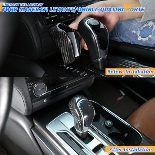 YIWANG 100% Real Carbon Fiber Gear Shift Knob Head Cover for Maserati Levante 2016-2018,Ghibli Quattroporte 2013-2018 Car Accessories (Black) - Image 2