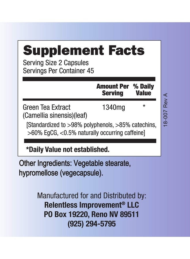 Relentless Improvement Relentless Improvement EGCG Green Tea Extract 90 Capsules 670mg Extract Per Capsule Standardized to 98%+Polyphenols 60% EgCG Very Low Caffeine - Image 4
